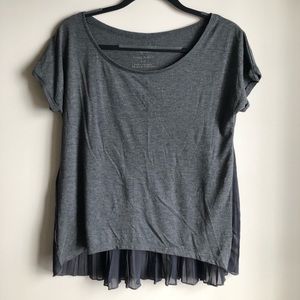 gray tee with chiffon back